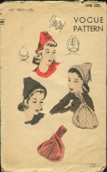 9837 VOGUE EASY TO MAKE 1943  POINTED HAT, WRAP TIE  BAG PATTERN